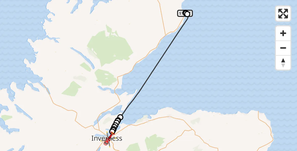 Flight route Air Ambulance Helicopter Wick John O'Groats Airport - Inverness, 03 July 2026, 01:26
