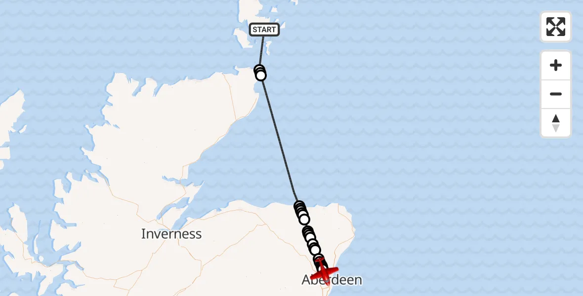 Flight route Air Ambulance Aircraft North Atlantic Ocean - Aberdeen International Airport, 03 July 2026, 01:47