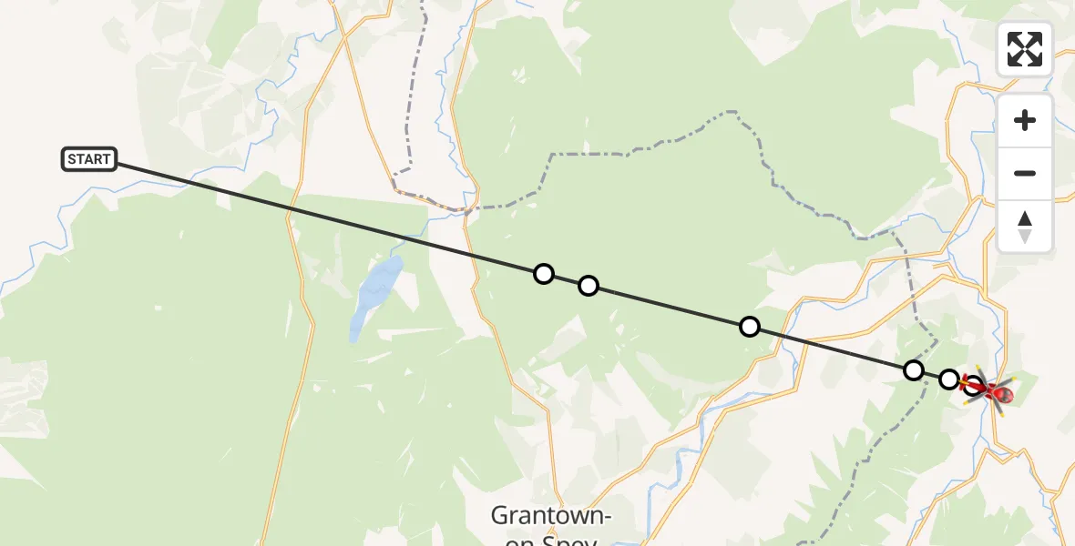 Flight route Air Ambulance Helicopter Highland - Glenlivet, 03 July 2026, 03:10