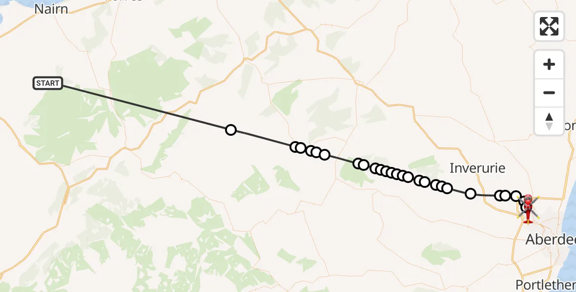 Flight route Air Ambulance Helicopter Highland - Aberdeen International Airport, 03 July 2026, 03:14