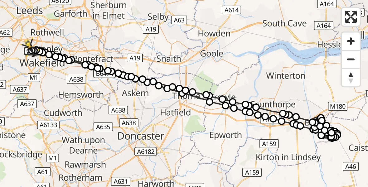 Flight route Police Helicopter Wrenthorpe - Brandy Carr, 03 July 2026, 06:27