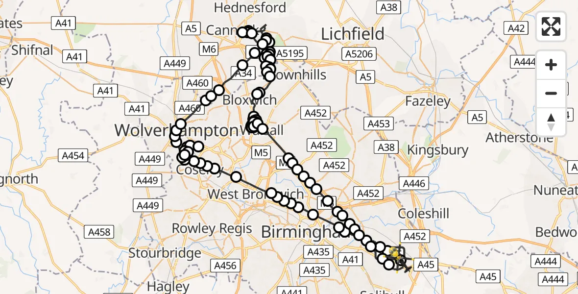 Flight route Police Helicopter Sheldon - Birmingham Airport, 03 July 2026, 08:08