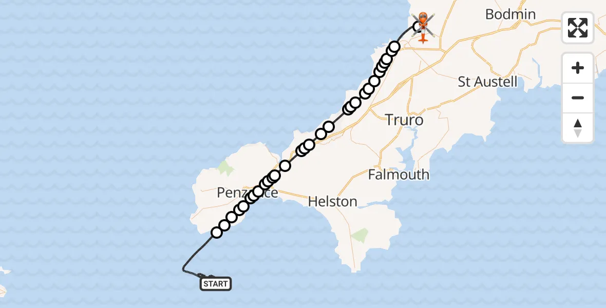 Flight route Coastguard Helicopter English Channel - Cornwall Airport Newquay, 03 July 2026, 08:36
