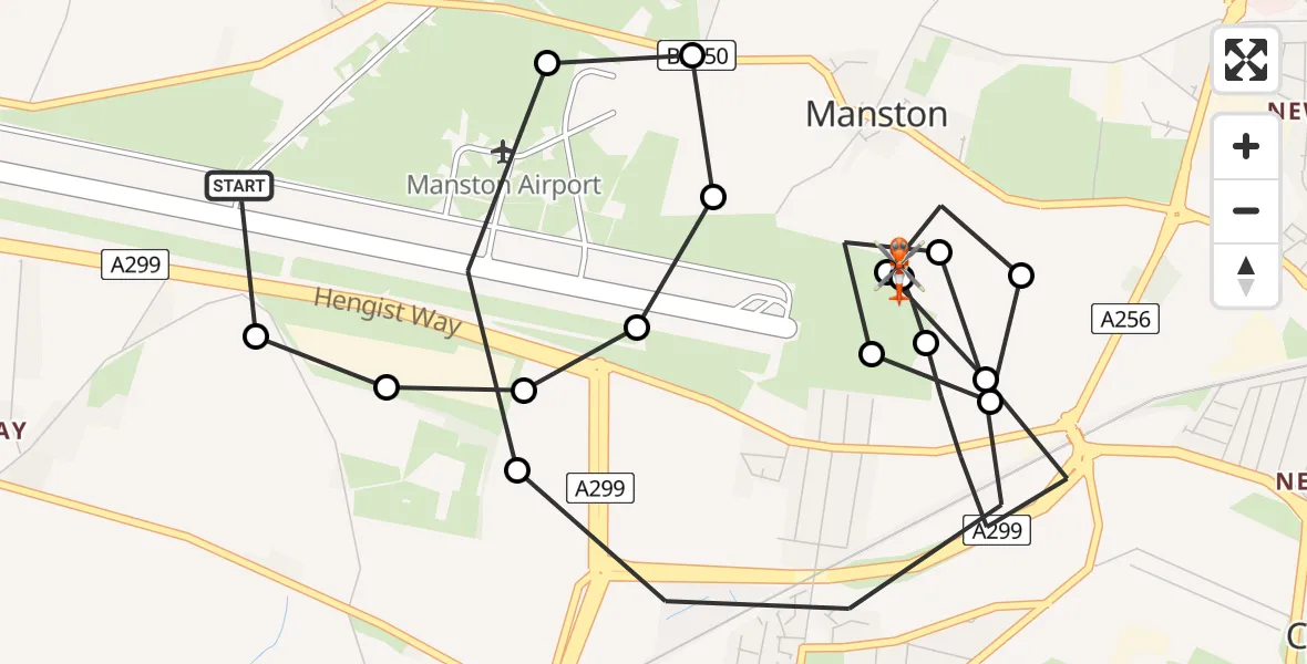 Flight route Coastguard Helicopter Manston Airport - Manston Airport, 03 July 2026, 08:43