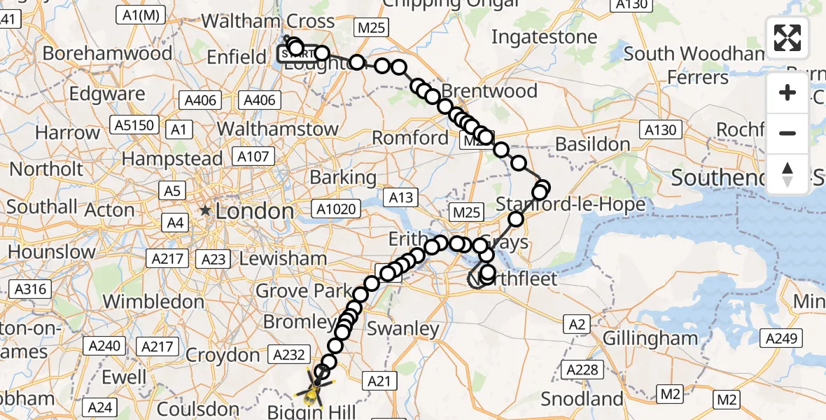 Flight route Police Helicopter Metropolitan Police Air Support Unit Lippitts Hill - Farthing Street, 03 July 2026, 08:44