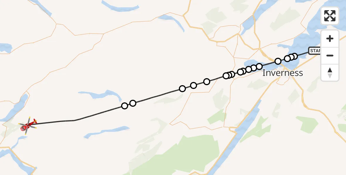 Flight route Air Ambulance Helicopter Inverness - Highland, 03 July 2026, 08:44