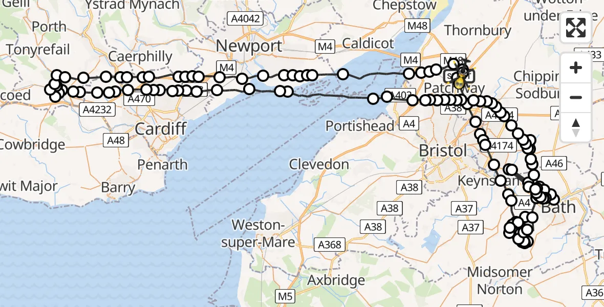 Flight route Police Helicopter Almondsbury Helicopter Base - Almondsbury Helicopter Base, 03 July 2026, 08:52