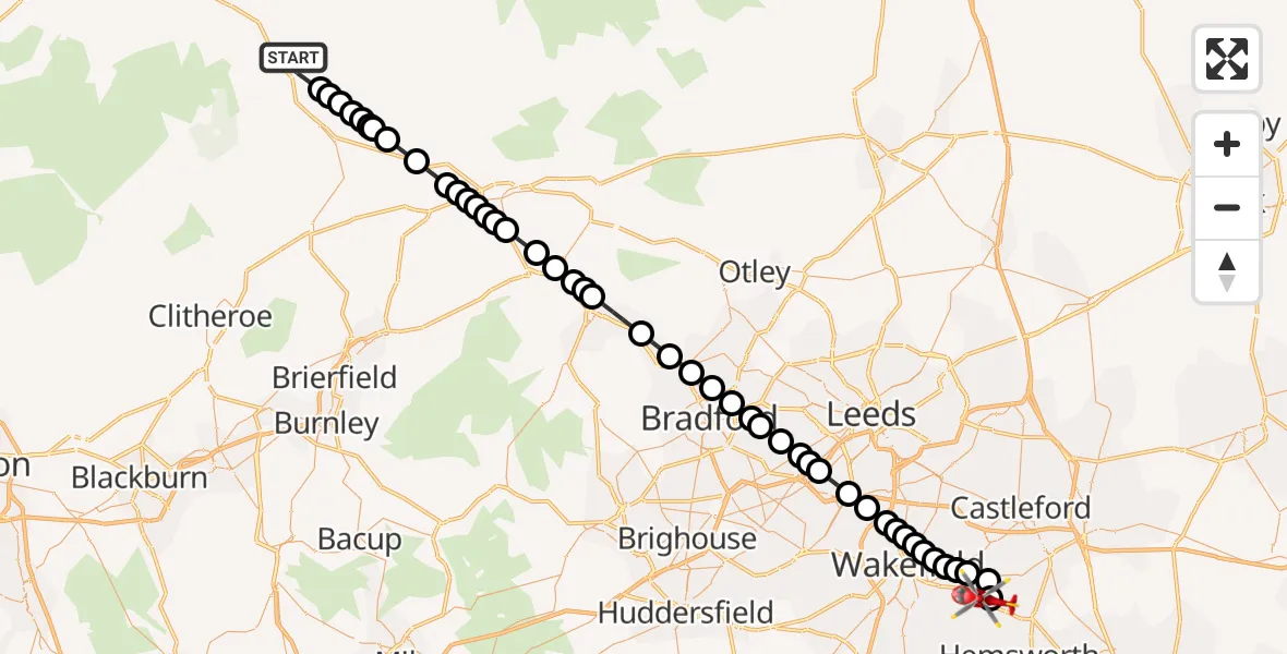 Flight route Air Ambulance Helicopter Settle - YAA Nostell Helicopter Port, 03 July 2026, 09:09