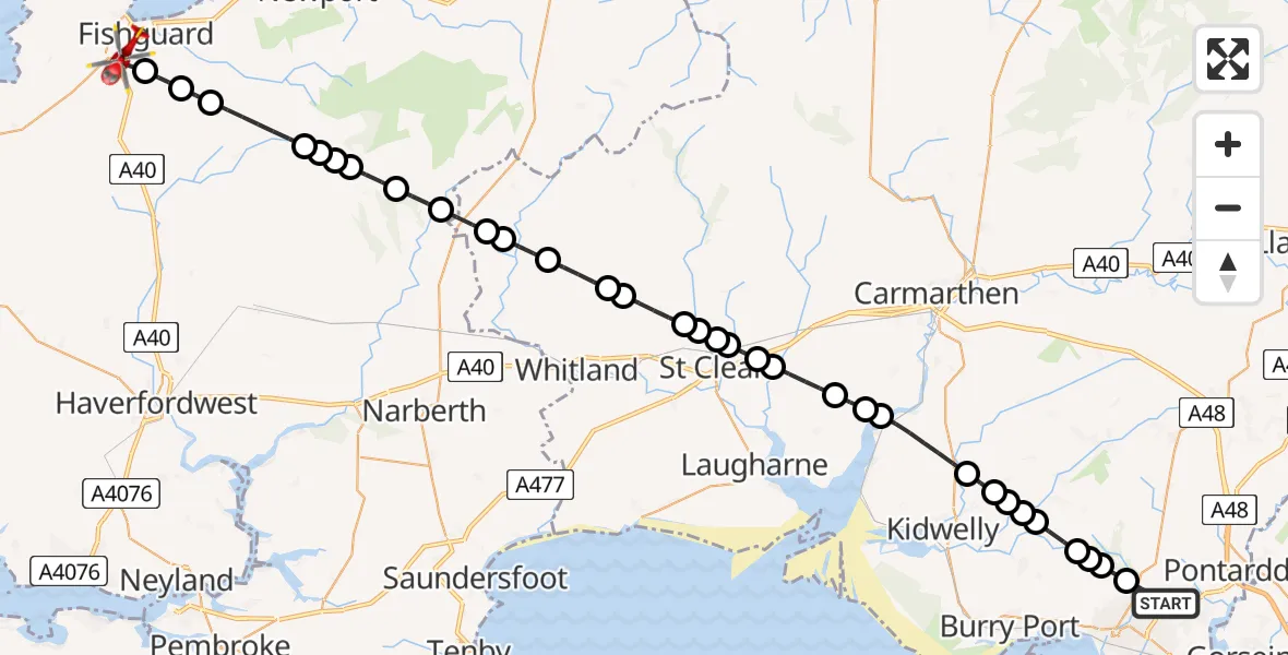 Flight route Air Ambulance Helicopter Dafen - Scleddau, 03 July 2026, 09:17