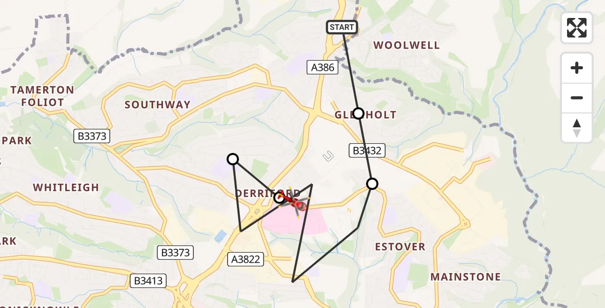 Flight route Air Ambulance Helicopter Belliver - Crownhill, 03 July 2026, 09:58