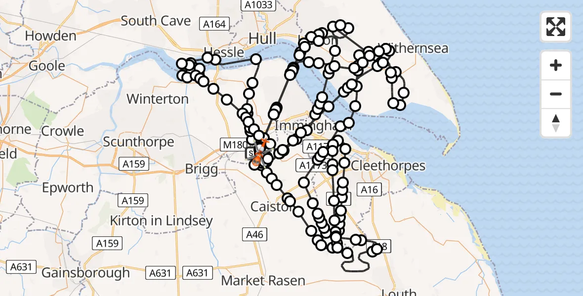 Flight route Coastguard Helicopter Humberside Airport - Humberside Airport, 03 July 2026, 10:12