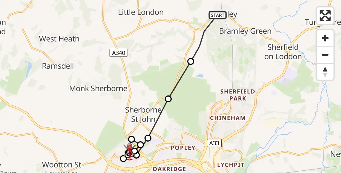 Flight route Air Ambulance Helicopter Bramley - North Hampshire Hospital, 03 July 2026, 10:13