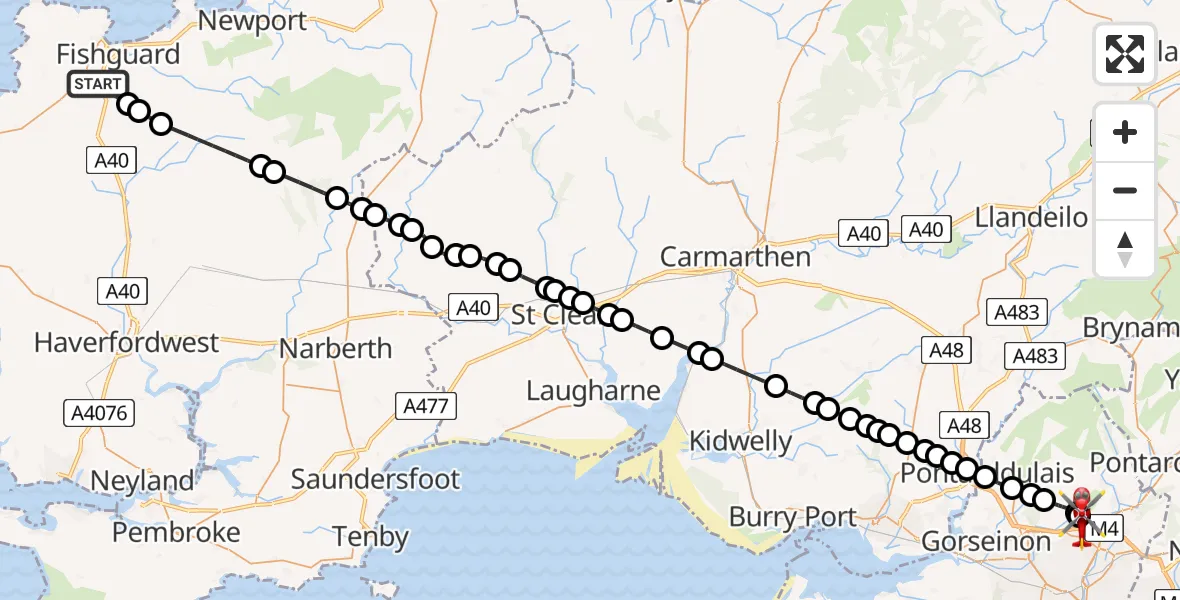 Flight route Air Ambulance Helicopter Scleddau - Morriston Hospital Helipad, 03 July 2026, 10:14