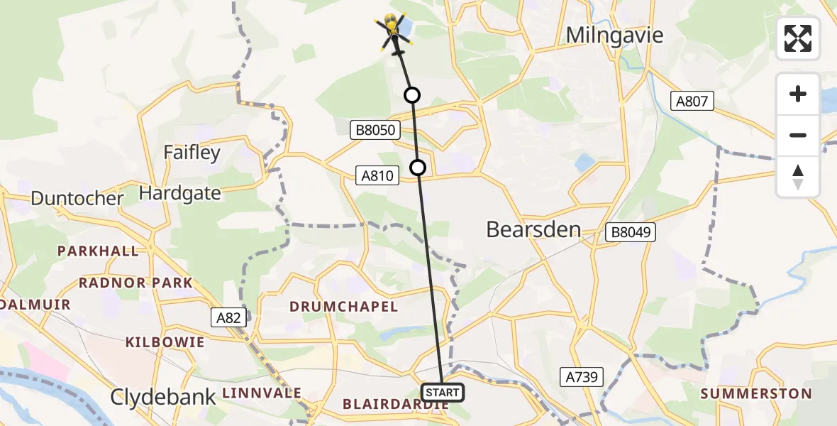 Flight route Police Helicopter Glasgow - Bearsden, 03 July 2026, 11:10