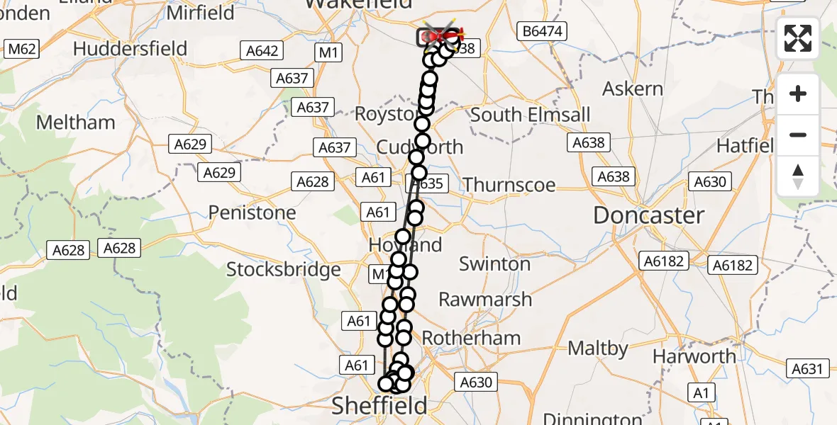 Flight route Air Ambulance Helicopter YAA Nostell Helicopter Port - YAA Nostell Helicopter Port, 03 July 2026, 11:24