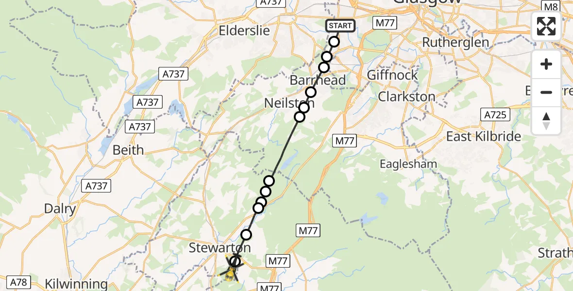 Flight route Police Helicopter Glasgow - North Ayrshire, 03 July 2026, 11:43