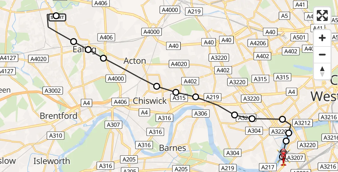 Flight route Air Ambulance Helicopter Perivale - London Heliport, 03 July 2026, 12:52