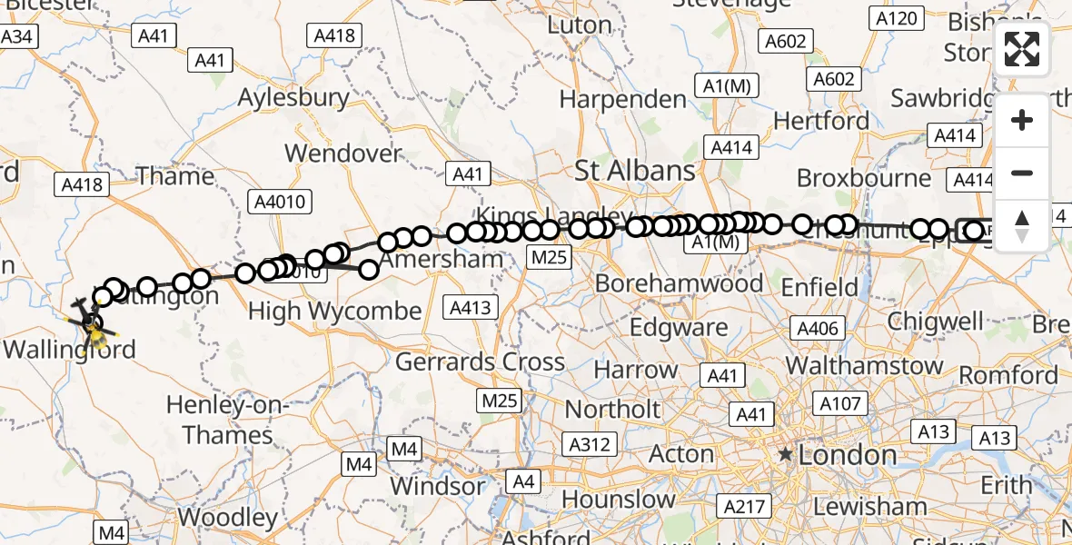 Flight route Police Helicopter Coopersale - RAF Benson, 03 July 2026, 13:12