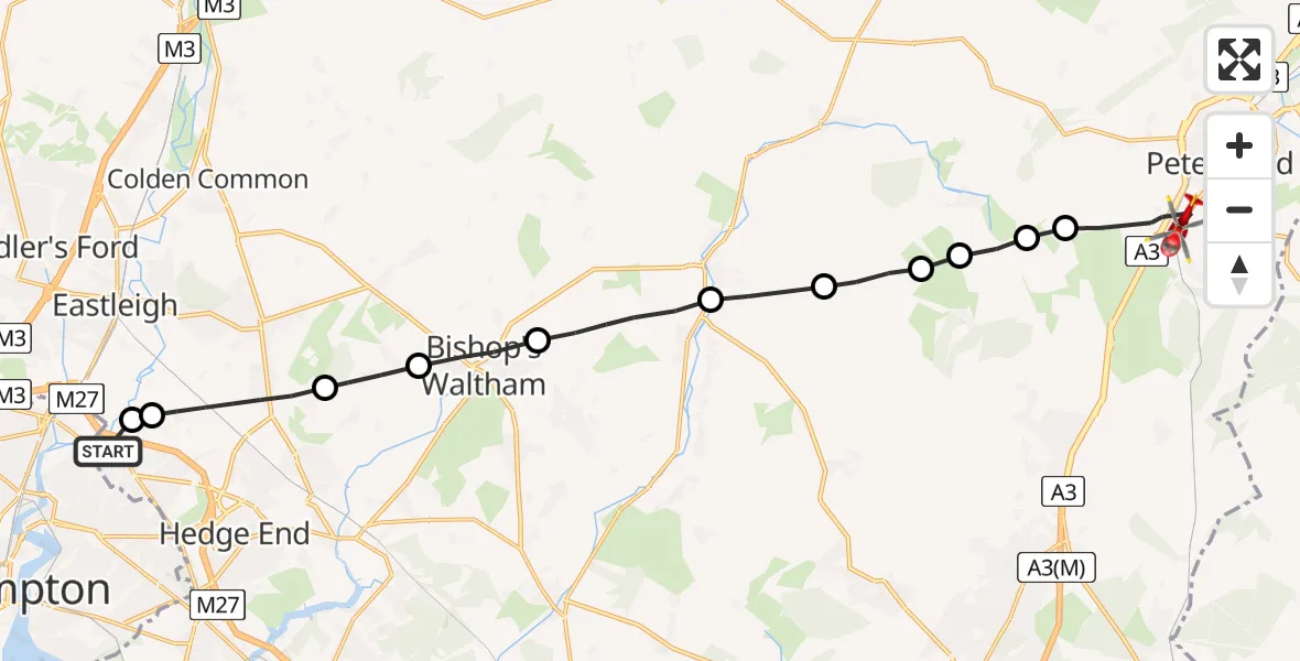 Flight route Air Ambulance Helicopter Townhill Park - Buriton, 03 July 2026, 13:44