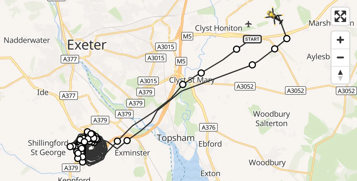 Flight route Police Helicopter Exeter International Airport - Exeter International Airport, 03 July 2026, 13:49