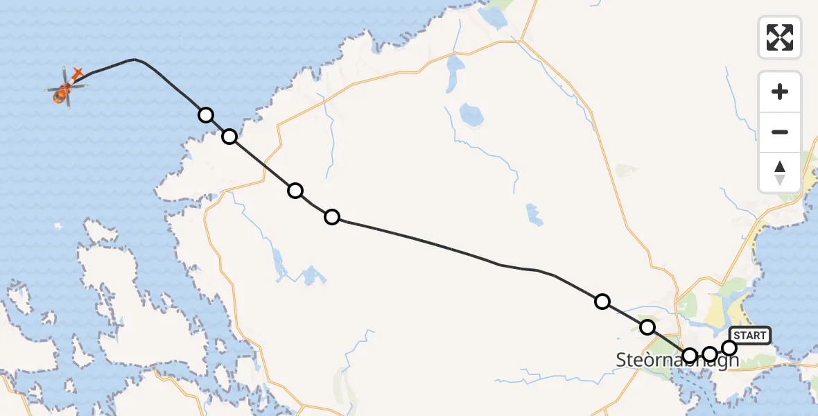 Flight route Coastguard Helicopter Stornoway Airport - North Atlantic Ocean, 03 July 2026, 13:57