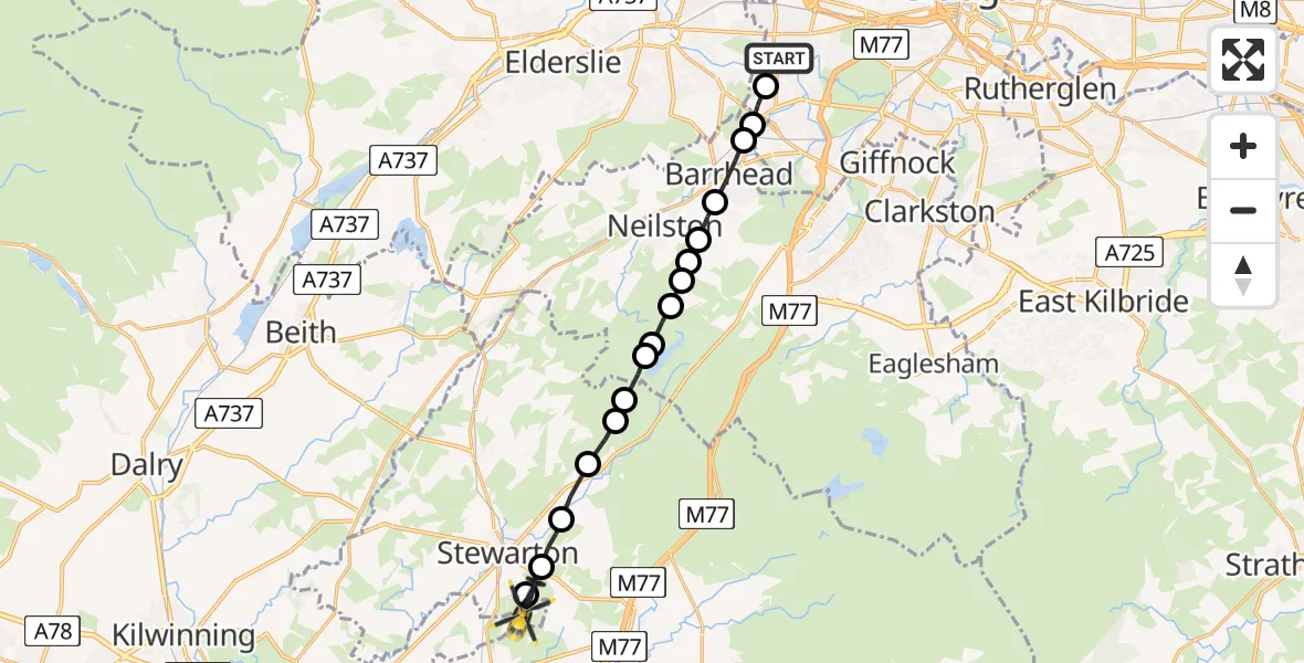 Flight route Police Helicopter Glasgow - North Ayrshire, 03 July 2026, 13:58