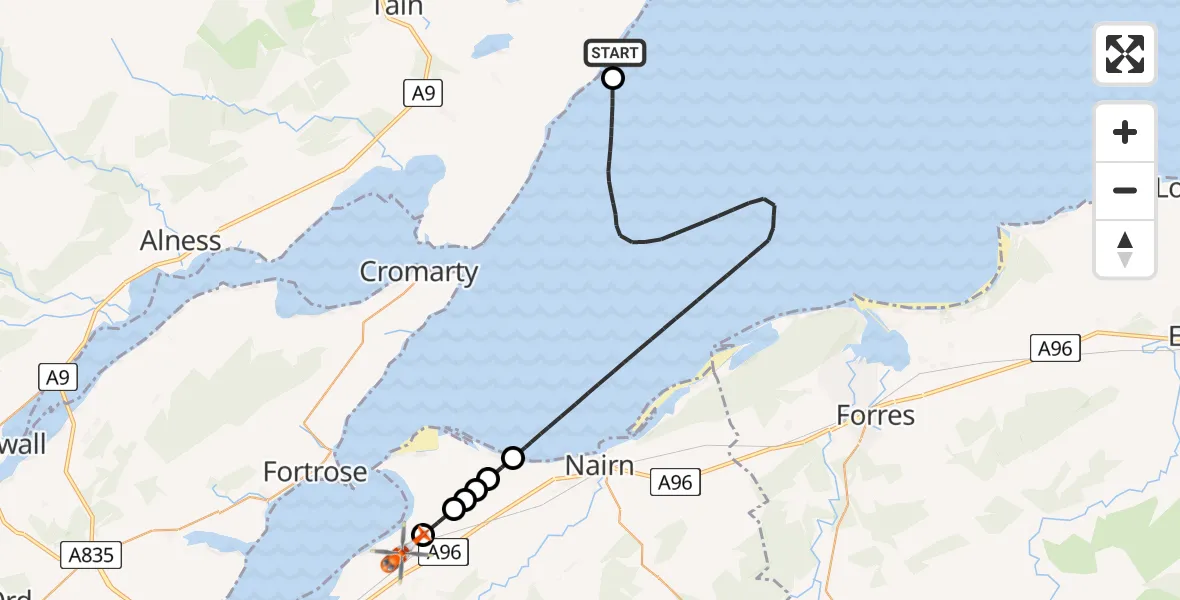 Flight route Coastguard Helicopter Hilton of Cadboll - Inverness Airport, 03 July 2026, 14:38