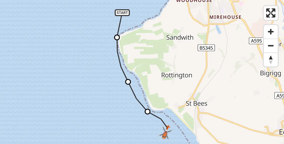 Flight route Coastguard Helicopter St. Bees - St Bees, 03 July 2026, 14:40
