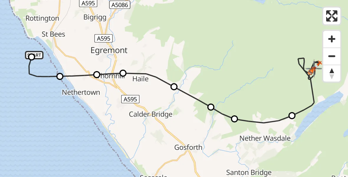 Flight route Coastguard Helicopter Rottington - Wasdale, 03 July 2026, 14:44