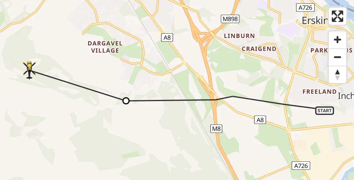 Flight route Police Helicopter Erskine - Bishopton, 03 July 2026, 15:08