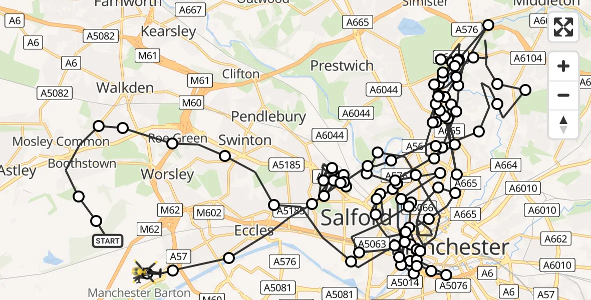 Flight route Police Helicopter Irlam - Manchester Barton Aerodrome, 03 July 2026, 15:11