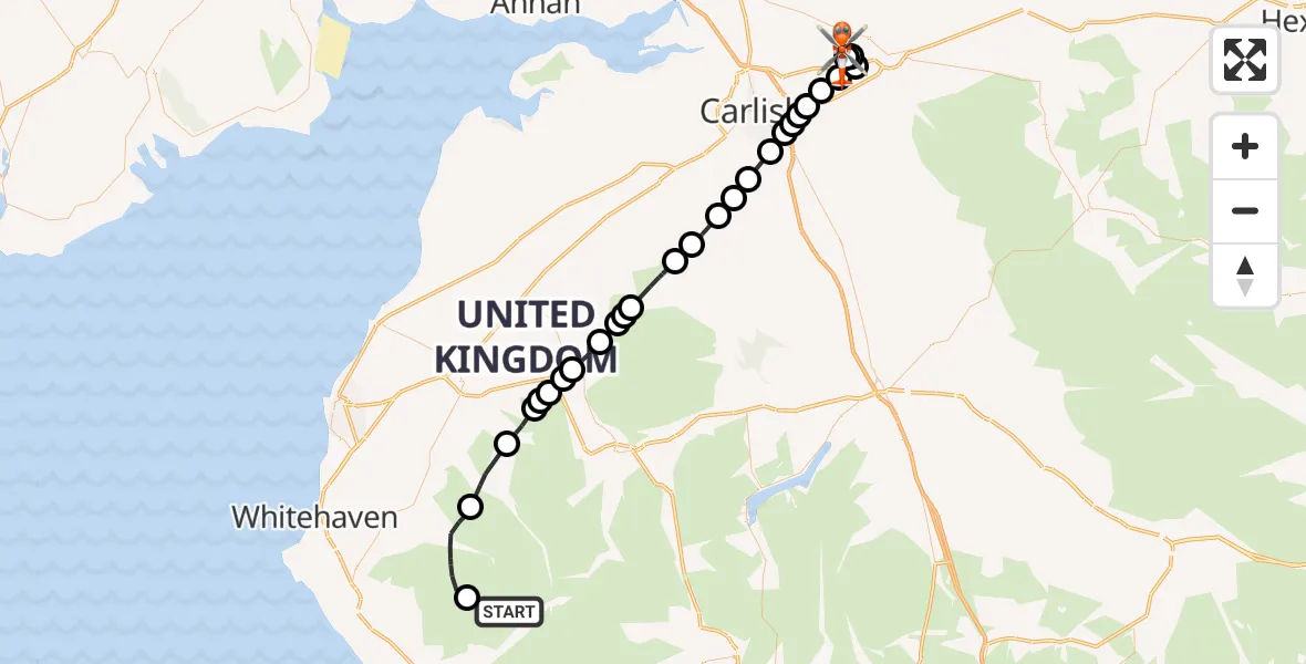 Flight route Coastguard Helicopter Wasdale - Carlisle Lake District Airport, 03 July 2026, 15:11
