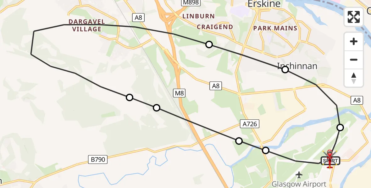 Flight route Air Ambulance Helicopter Glasgow Airport - Glasgow Airport, 03 July 2026, 15:29