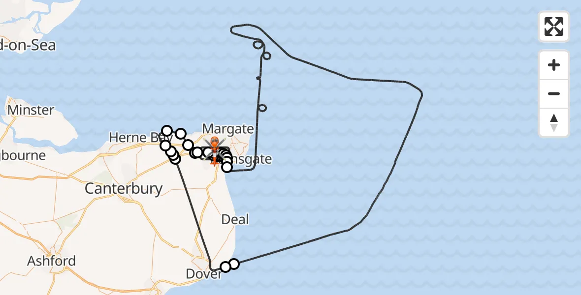 Flight route Coastguard Helicopter Manston Airport - Manston Airport, 03 July 2026, 16:08