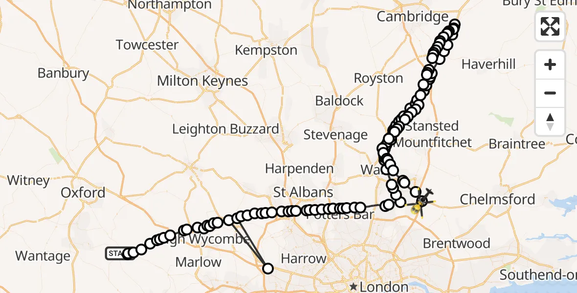 Flight route Police Helicopter Crowmarsh Gifford - North Weald Airfield, 03 July 2026, 16:15