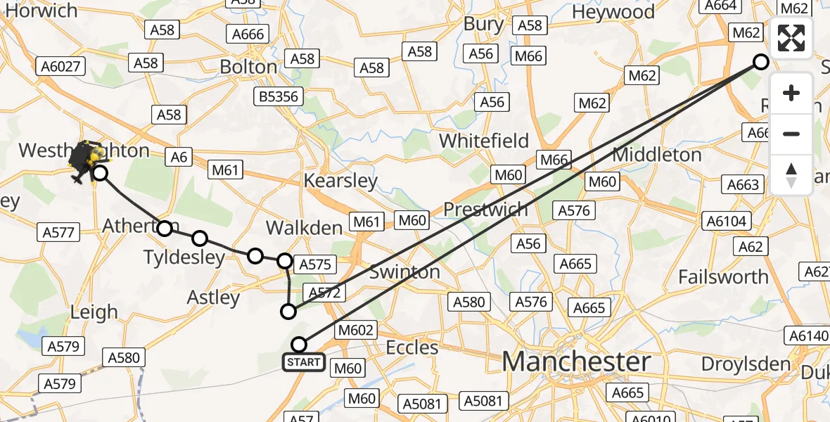 Flight route Police Helicopter Irlam - Westhoughton, 03 July 2026, 17:07