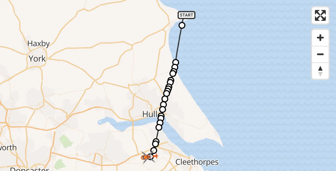Flight route Coastguard Helicopter Flamborough - Humberside Airport, 03 July 2026, 17:11