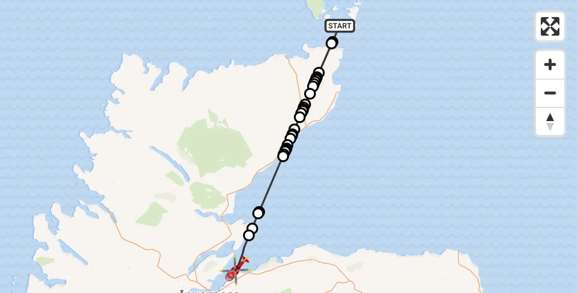 Flight route Air Ambulance Helicopter North Atlantic Ocean - North Sea, 03 July 2026, 17:40