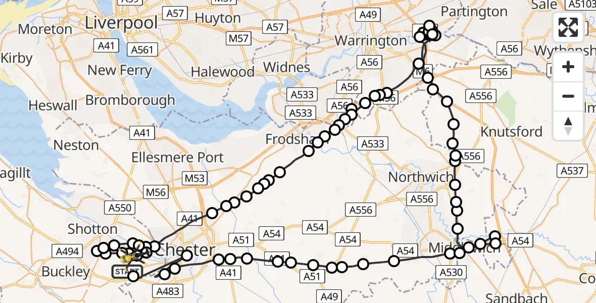 Flight route Police Helicopter Hawarden Airport - Hawarden Airport, 03 July 2026, 18:57