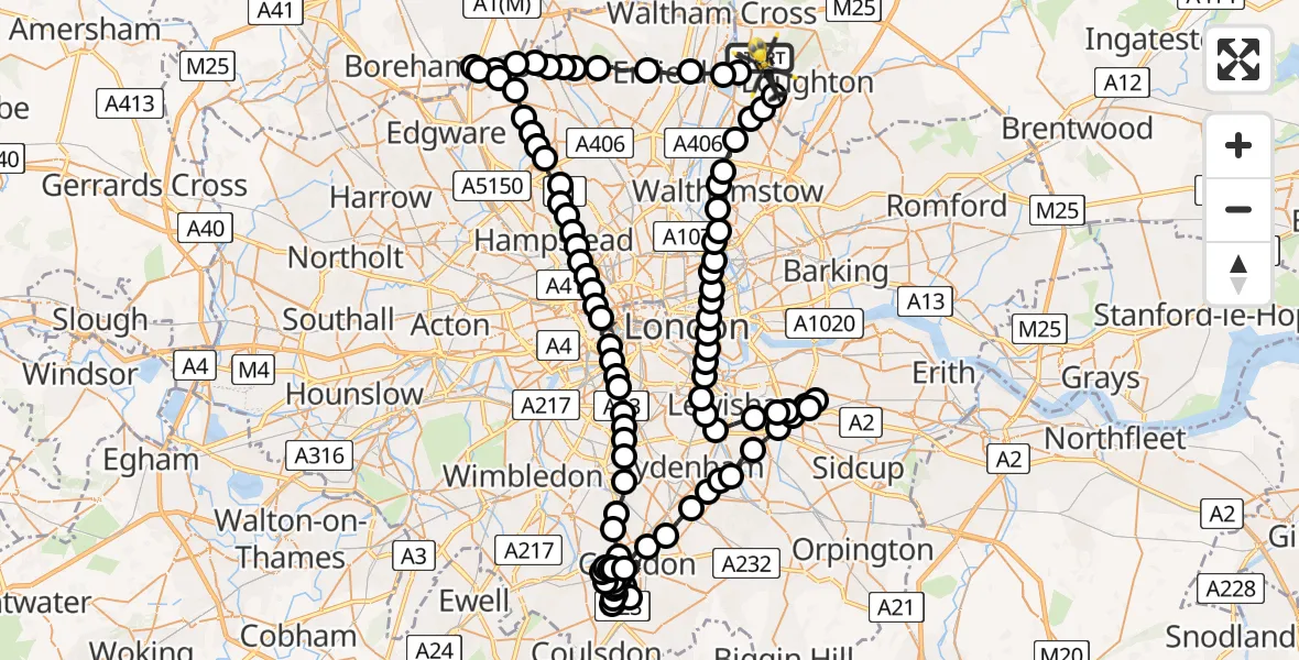 Flight route Police Helicopter Epping Forest - Metropolitan Police Air Support Unit Lippitts Hill, 03 July 2026, 19:05