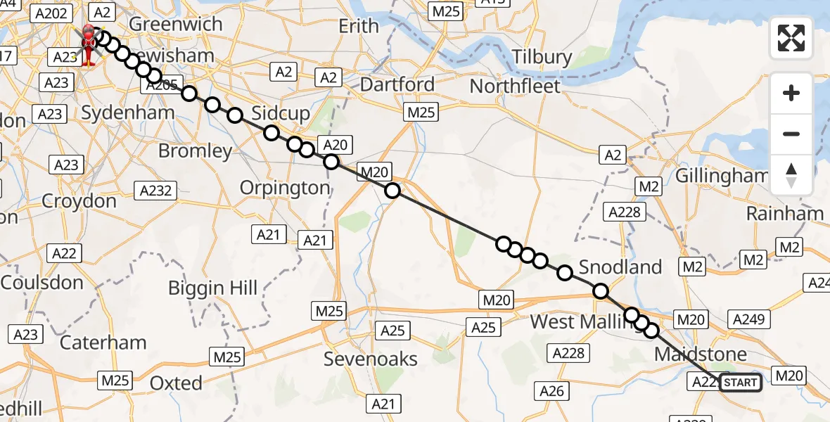 Flight route Air Ambulance Helicopter Maidstone - Kings College London Hospital, 03 July 2026, 19:26