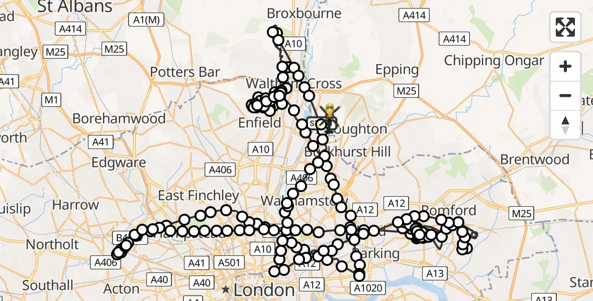 Flight route Police Helicopter Chingford - Metropolitan Police Air Support Unit Lippitts Hill, 03 July 2026, 19:26