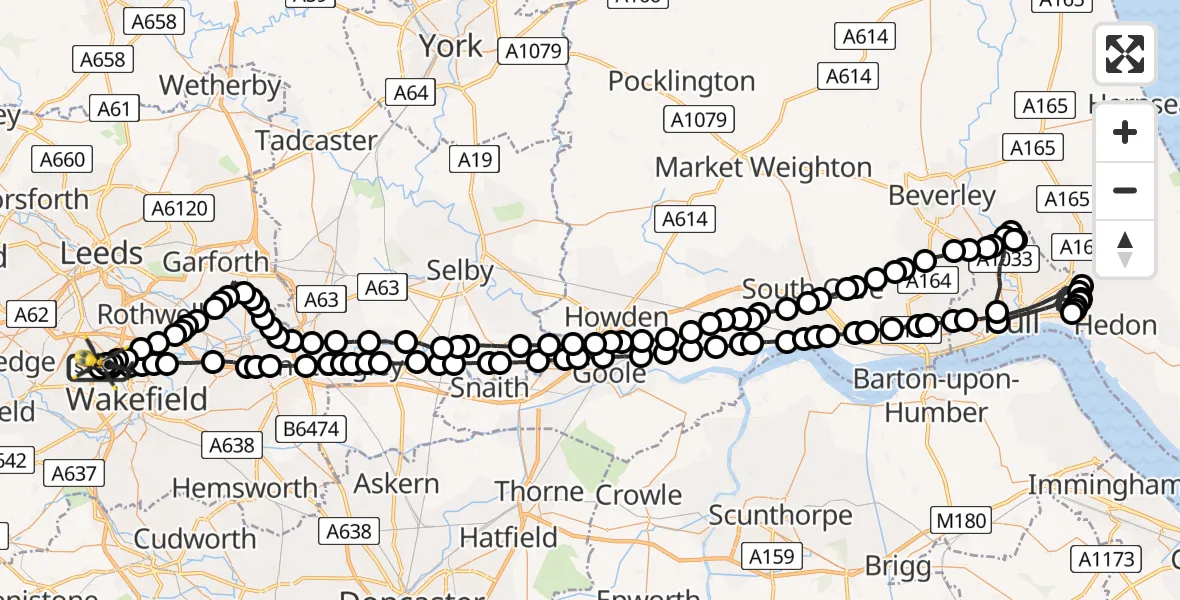 Flight route Police Helicopter East Ardsley - Brandy Carr, 03 July 2026, 19:41