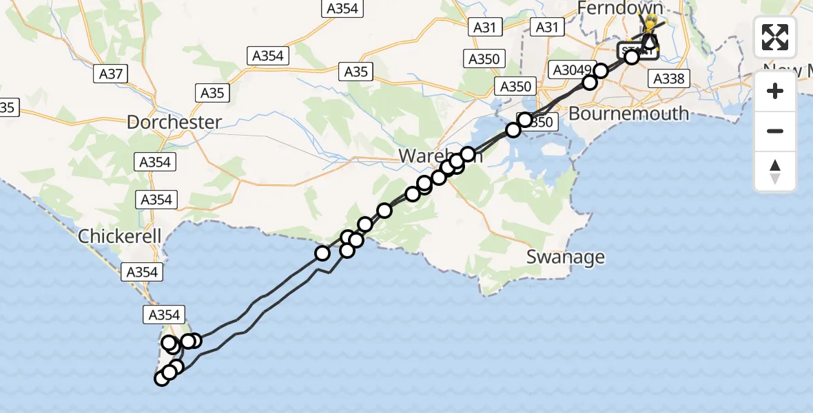 Flight route Police Helicopter Hurn - Bournemouth Airport, 03 July 2026, 19:58
