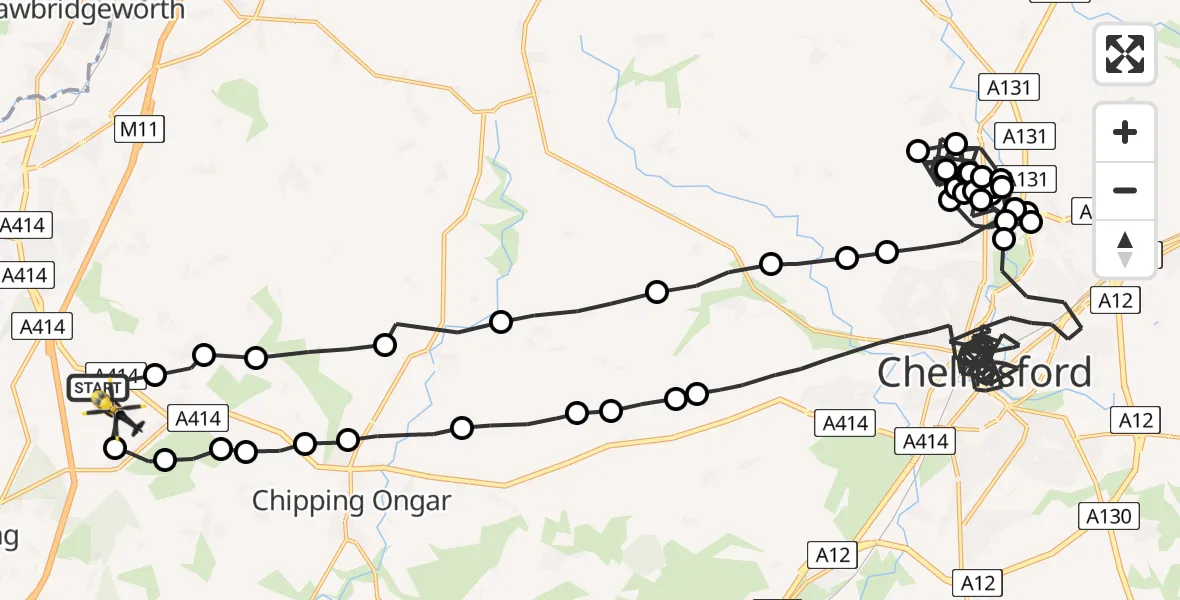 Flight route Police Helicopter North Weald Airfield - North Weald Bassett, 03 July 2026, 20:15