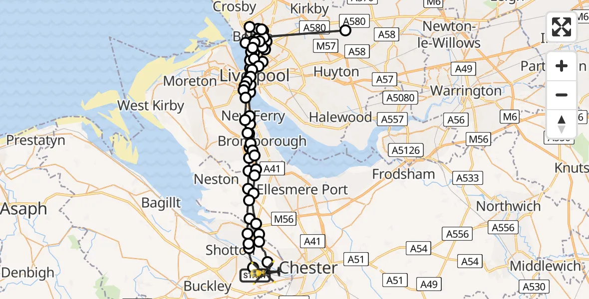 Flight route Police Helicopter Hawarden Airport - Hawarden Airport, 03 July 2026, 20:36