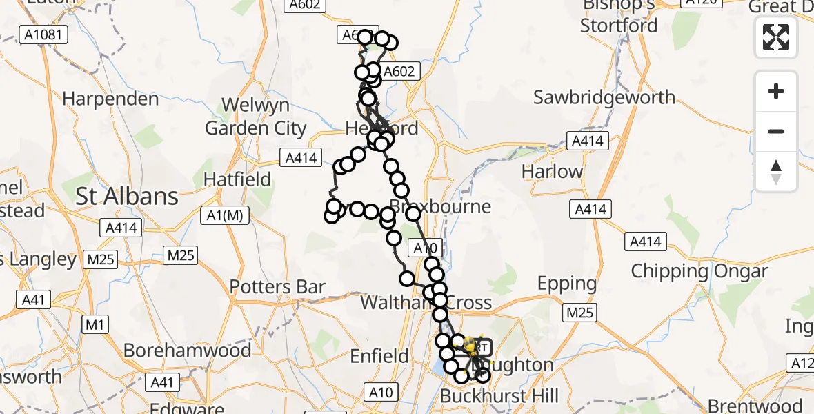 Flight route Police Helicopter Metropolitan Police Air Support Unit Lippitts Hill - Sewardstonebury, 03 July 2026, 21:01