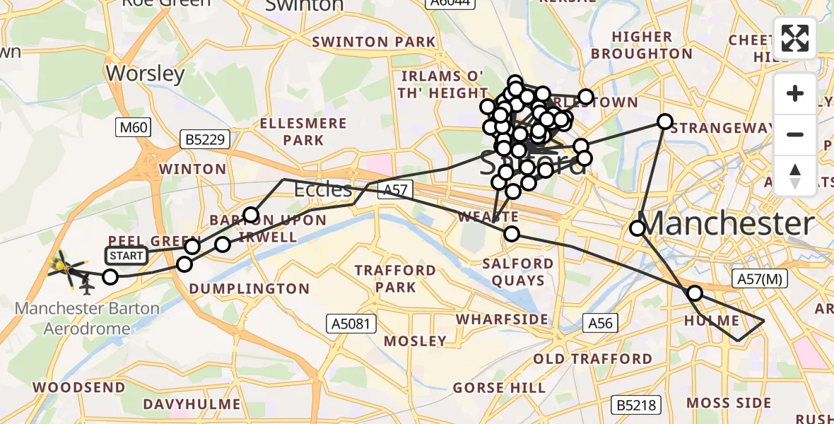 Flight route Police Helicopter Manchester Barton Aerodrome - Irlam, 03 July 2026, 21:38