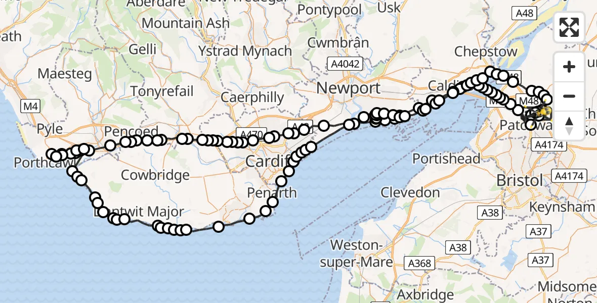 Flight route Police Helicopter Almondsbury Helicopter Base - Almondsbury Helicopter Base, 03 July 2026, 21:40