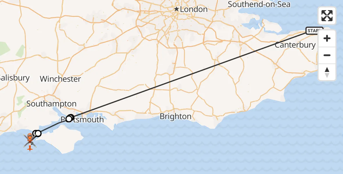 Flight route Coastguard Helicopter Minnis Bay - English Channel, 03 July 2026, 21:43